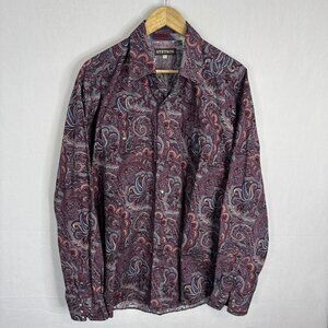 Stetson Paisley Western Shirt Mens XL Burgundy Blue Snap Button 100% Cotton